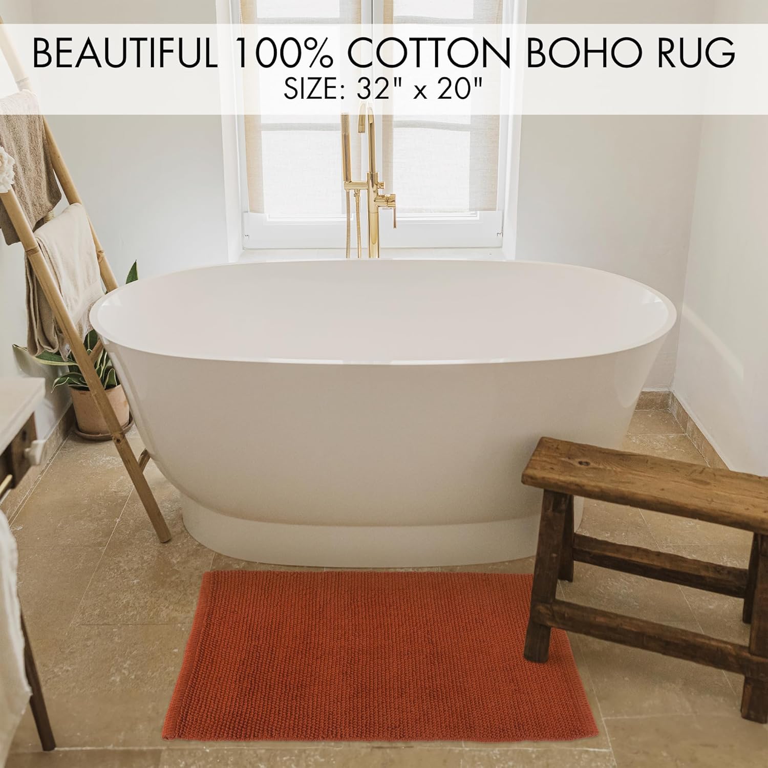 KIBAGA Boho Rug - 100 Cotton Bath Mat with Non-Slip Design