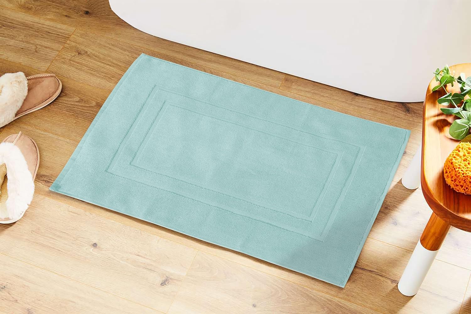 Feather Stitch 2 Piece Bath Mats Sea Foam 30x21 Inch