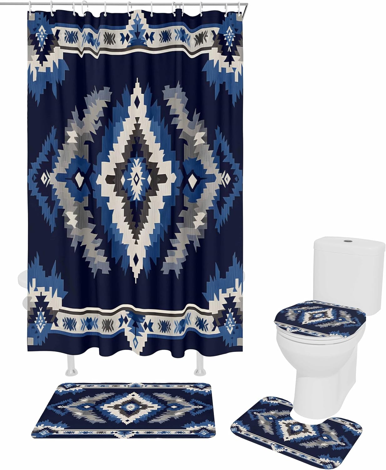 ZOE GARDEN Navy Blue Aztec Bathroom Set