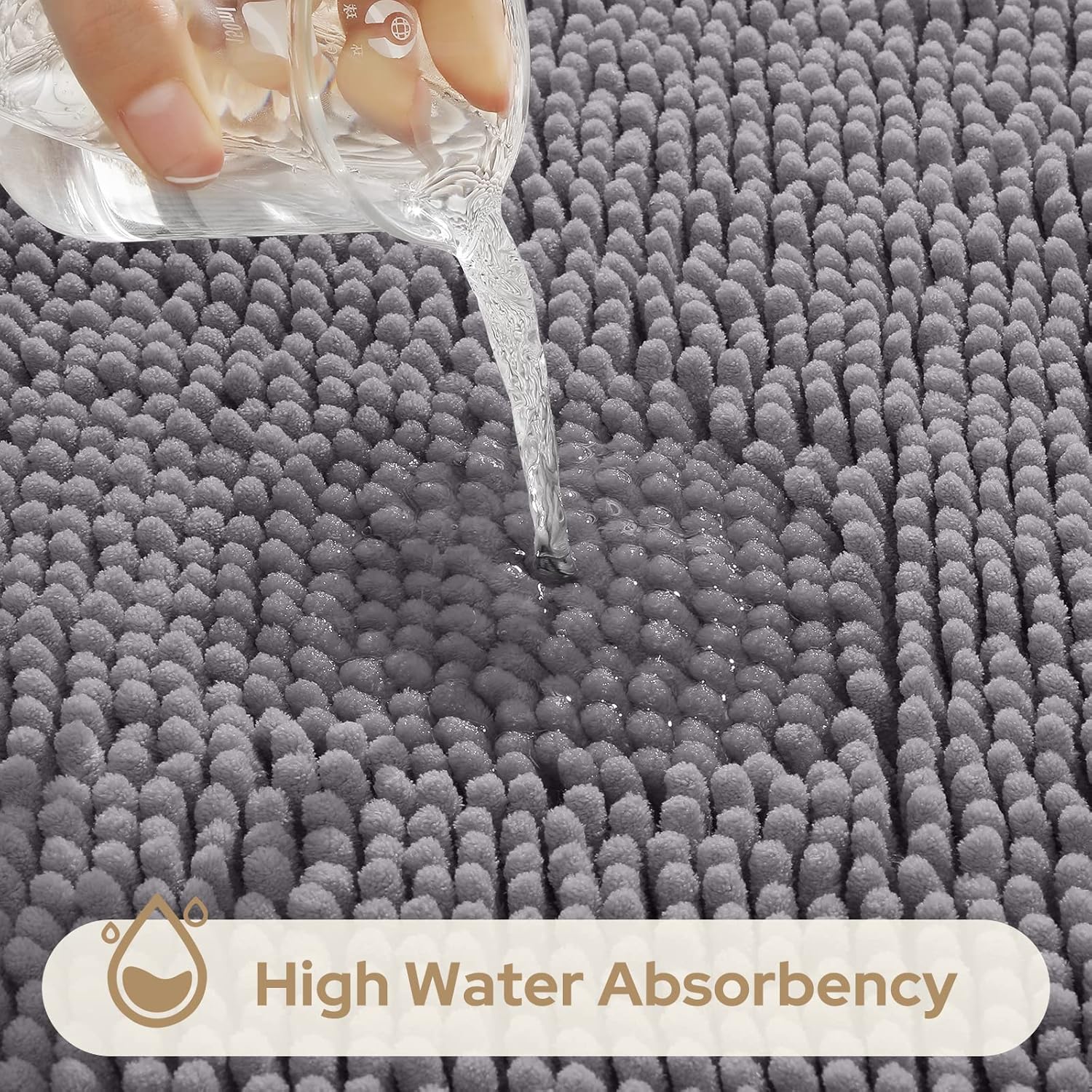 HOMEIDEAS 3 Piece Bath Rug Set - Ultra Soft Non Slip Chenille Rugs