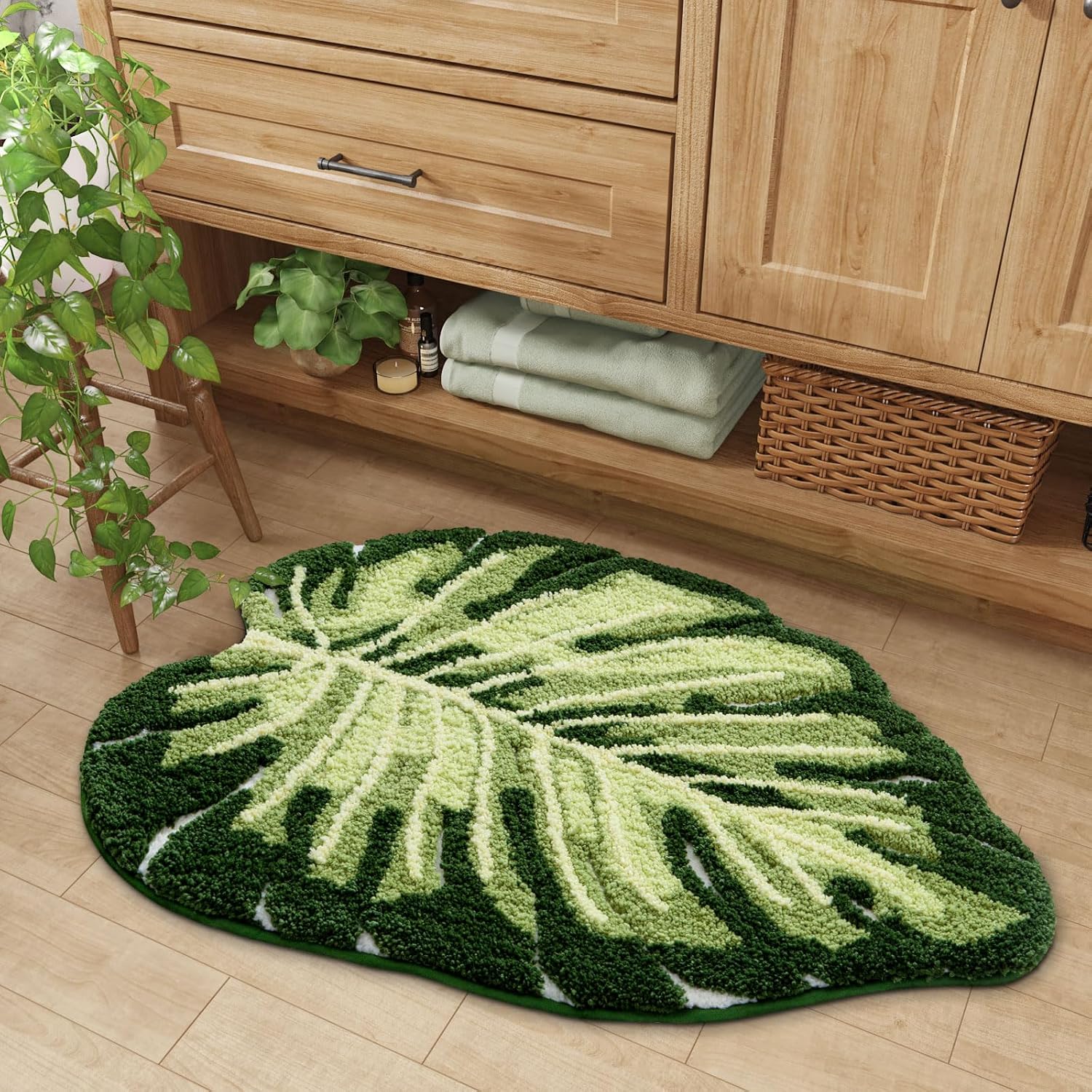 DEXI Monstera Leaf Pattern Bath Rug Non Slip