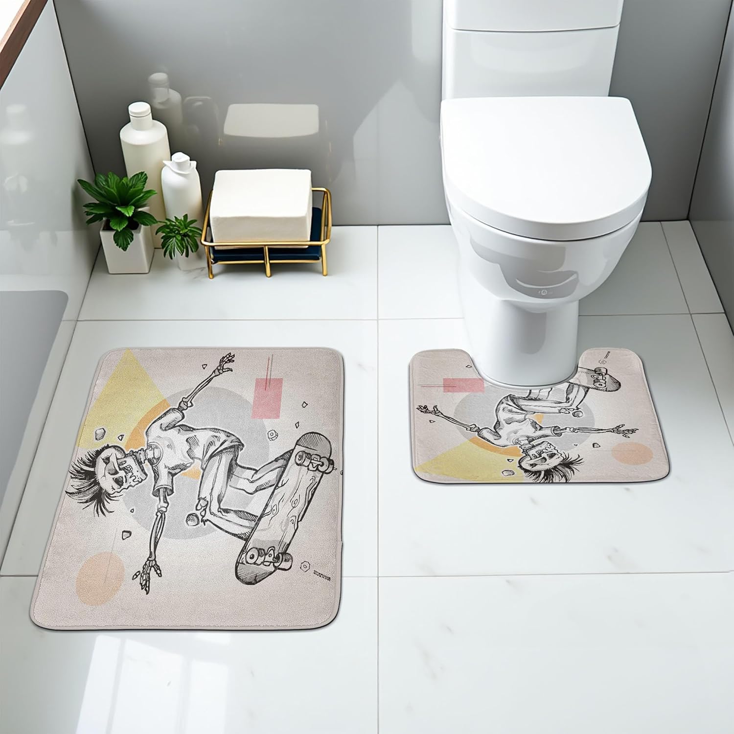 Ambesonne Skull Bathroom Rug Set 2 Pieces 1