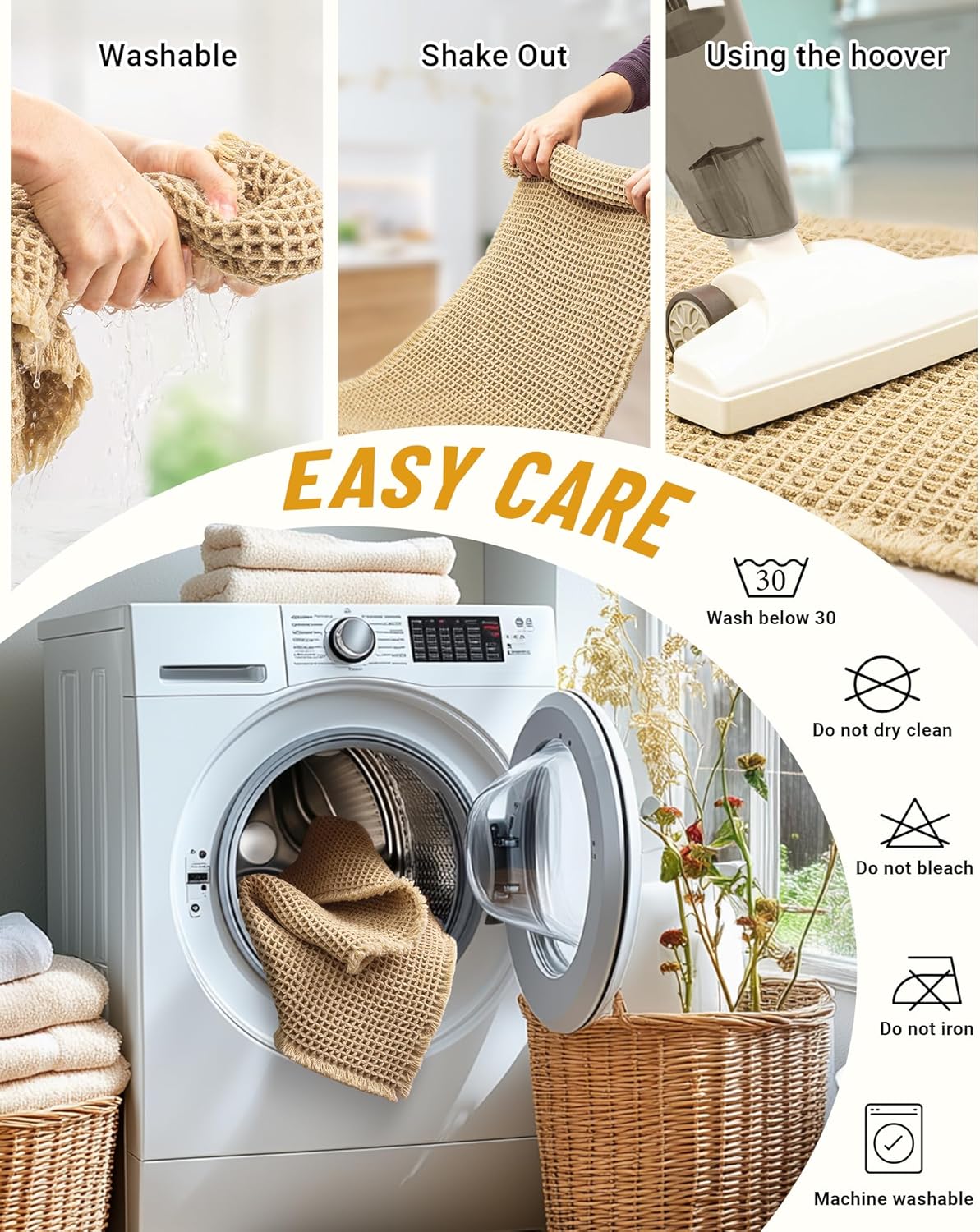 Furicher Large Waffle Bath Mat Set 2 pcs