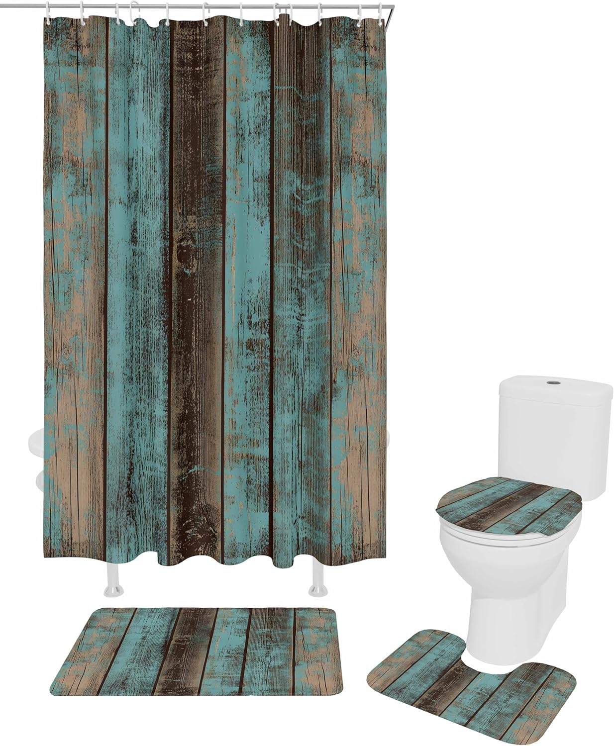ZOE GARDEN Teal Wood Grain Bathroom Set