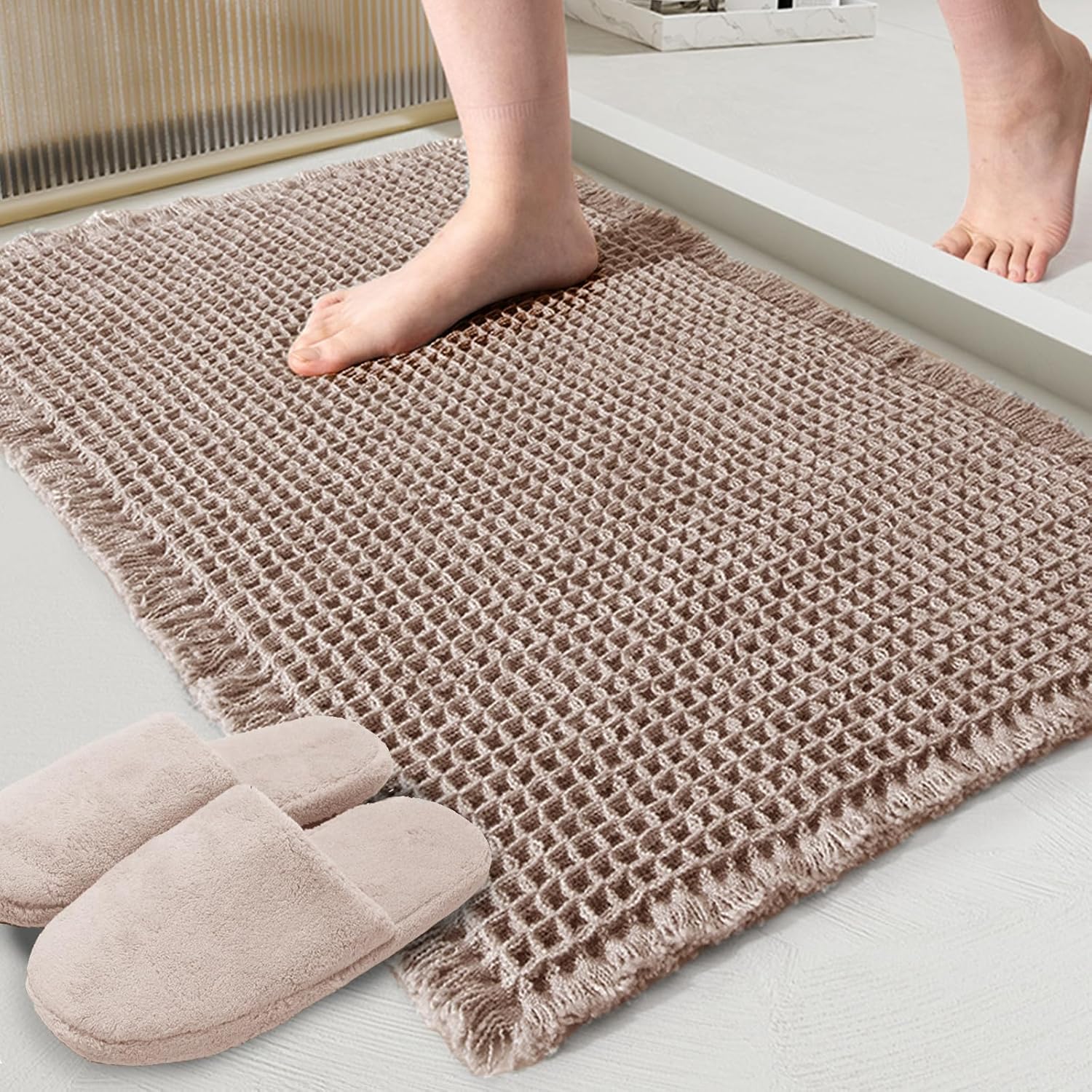 ZALL Tan Waffle Bath Mat - 18x30 Inch Non Slip