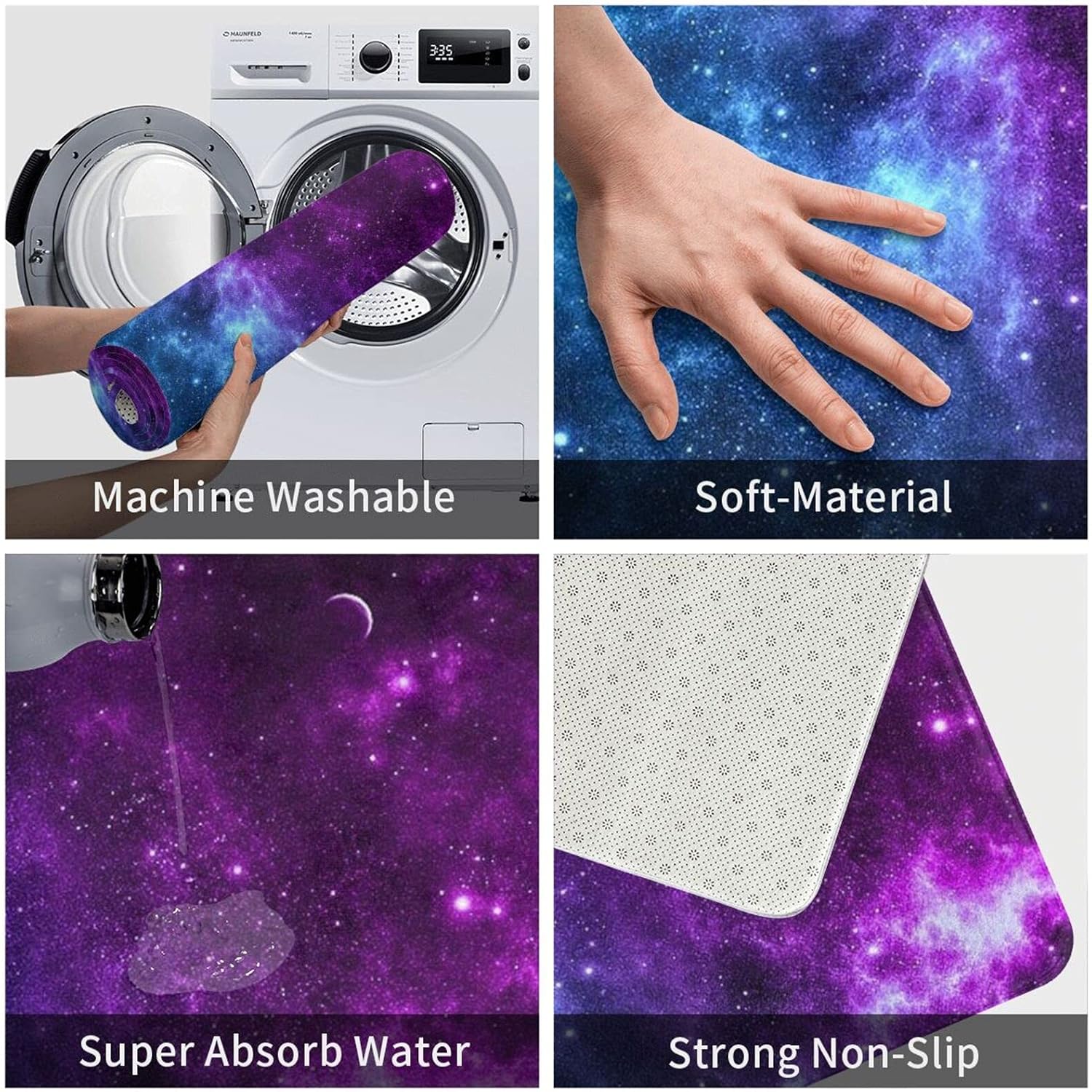 Galaxy Blue Purple Bath Mat with Non-Slip Design
