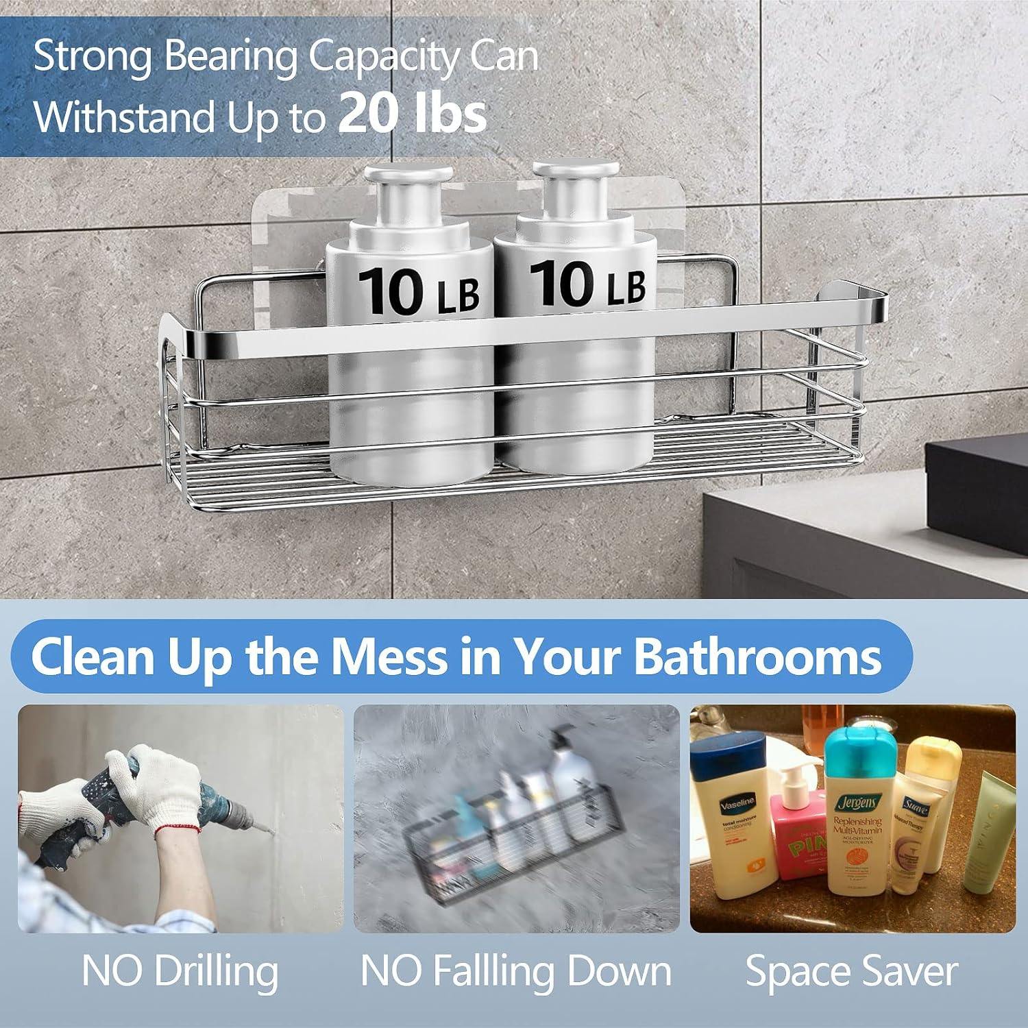 Smatorga Adhesive Shower Caddy 2 Pack Organizer