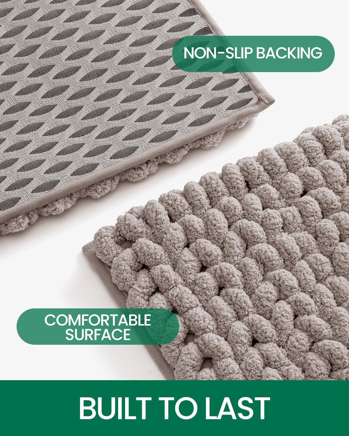 LUMI Luxury Bathroom Rug 17x30 Inch Non-Slip Quick Dry Chenille Mat