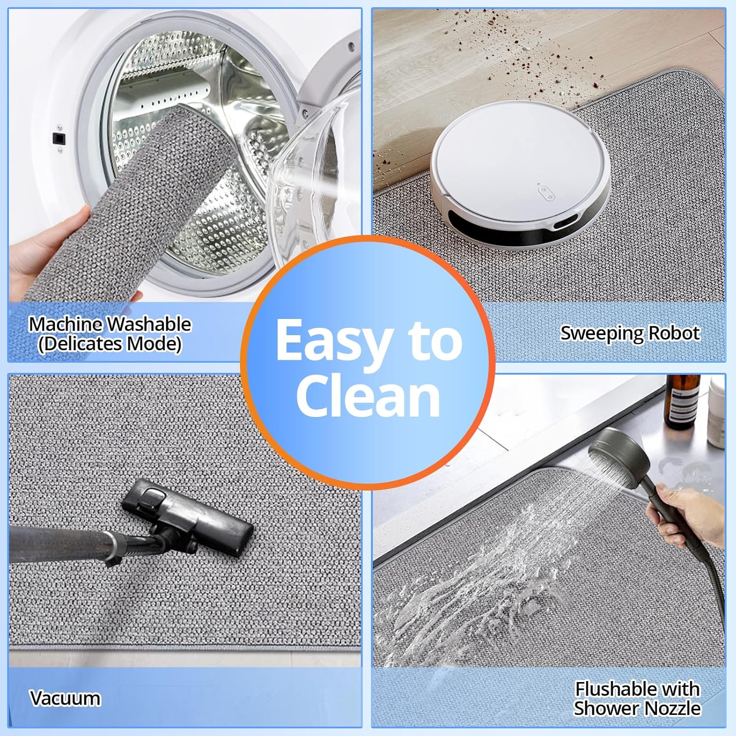 HOMTEB Ultra Thin Bath Rug Non-Slip Quick Dry 17x27 Gray