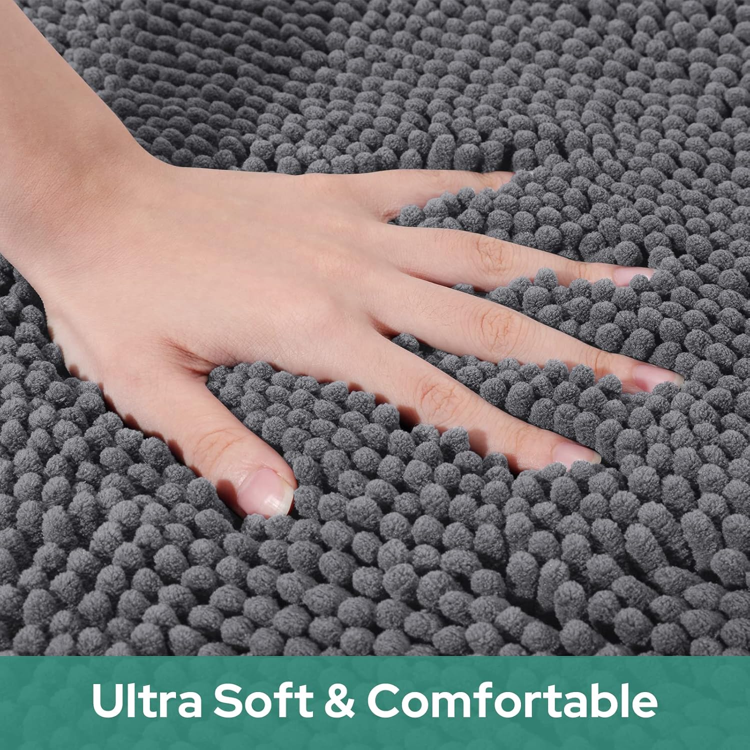 HOMEIDEAS Round Bath Rug - Non Slip Chenille Shaggy Mat Grey 3 Ft
