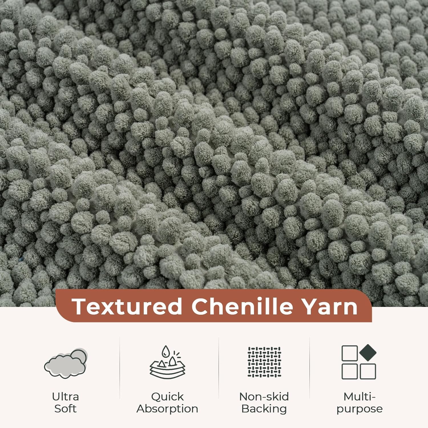 FRESHMINT Chenille Bath Rug Set 2 Piece Sage Green 1
