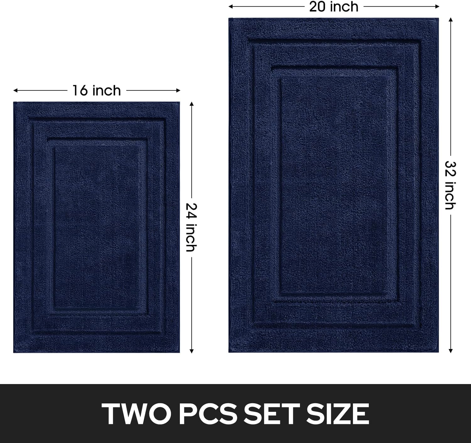 HOMEIDEAS 2-Piece Bath Rug Set Non-Slip Microfiber Mats Navy Blue