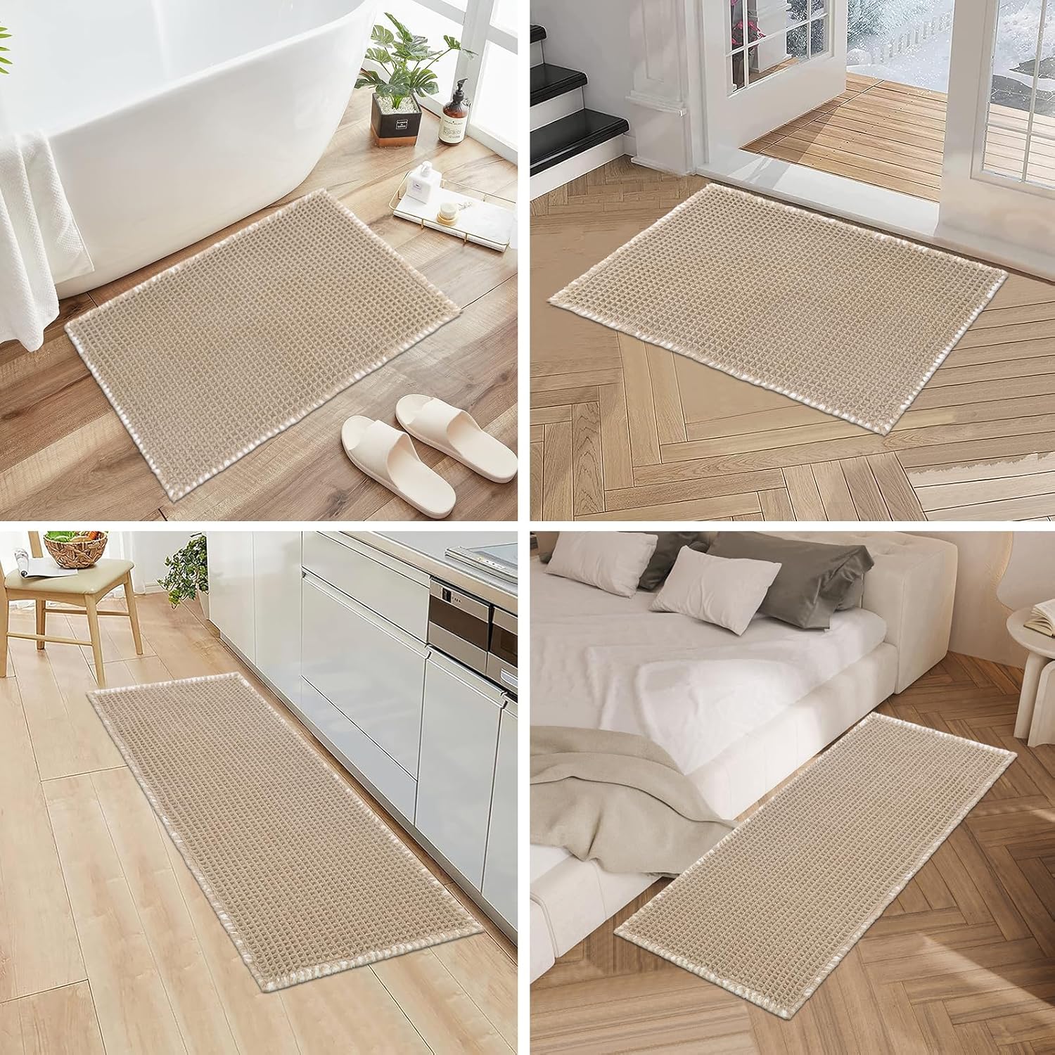Pauwer 3 Piece Waffle Bath Rug Set Khaki