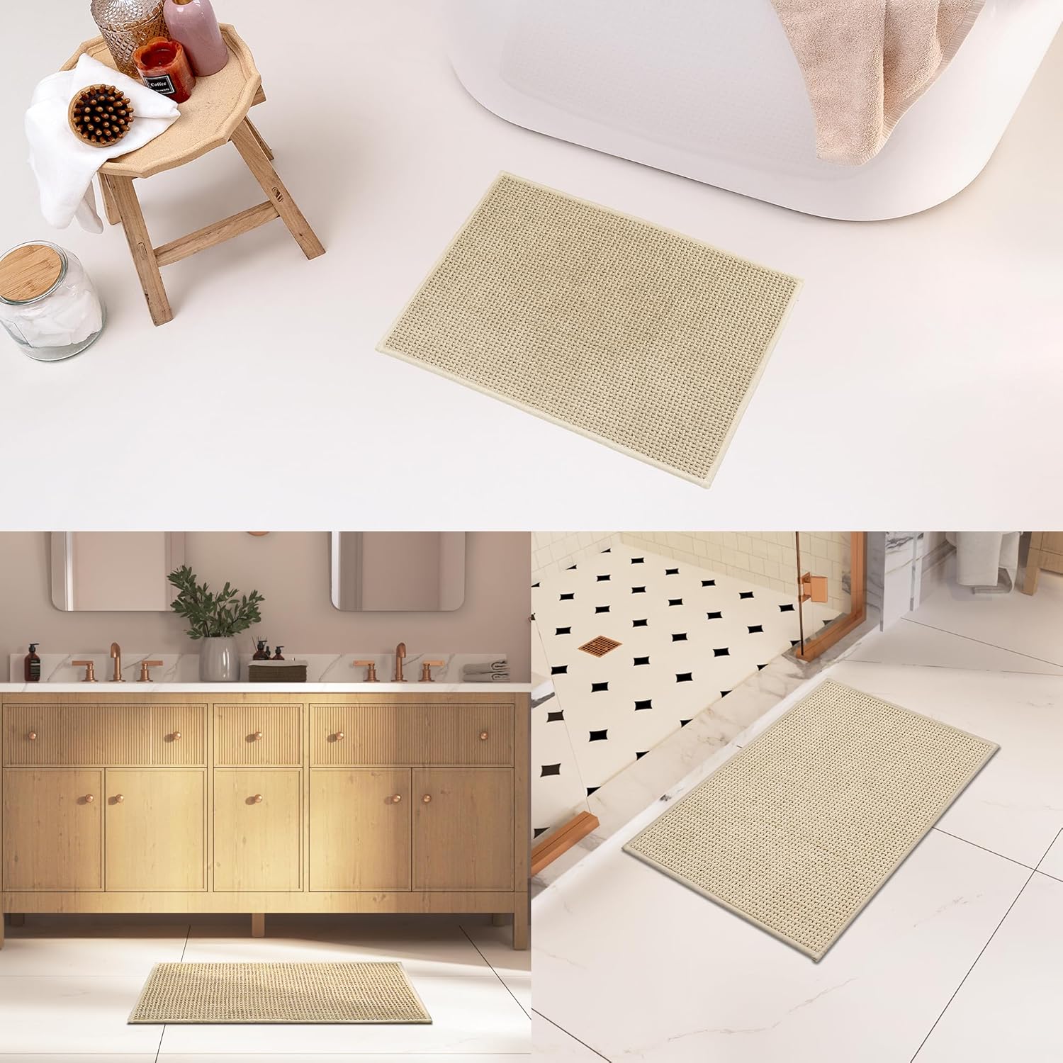 GRANNY SAYS Beige Bath Rug 24 x 16 Non-Slip Absorbent Mat