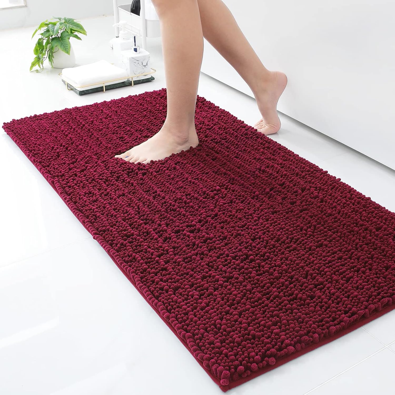 Arotive Luxury Chenille Bath Rug Mat 47x24 Burgundy