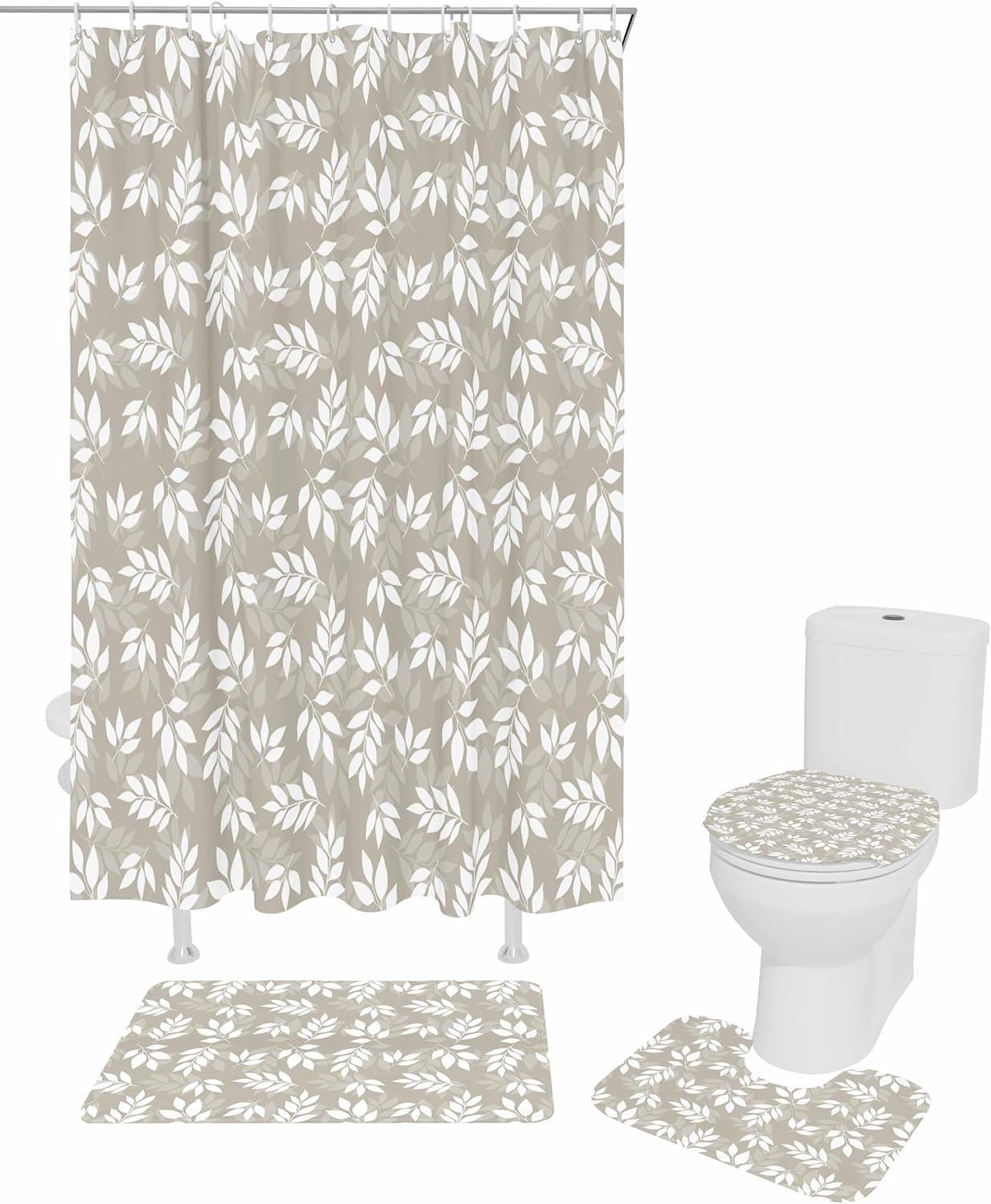 ZOE GARDEN Leaf Brown Bathroom Set with Shower Curtain and Rug