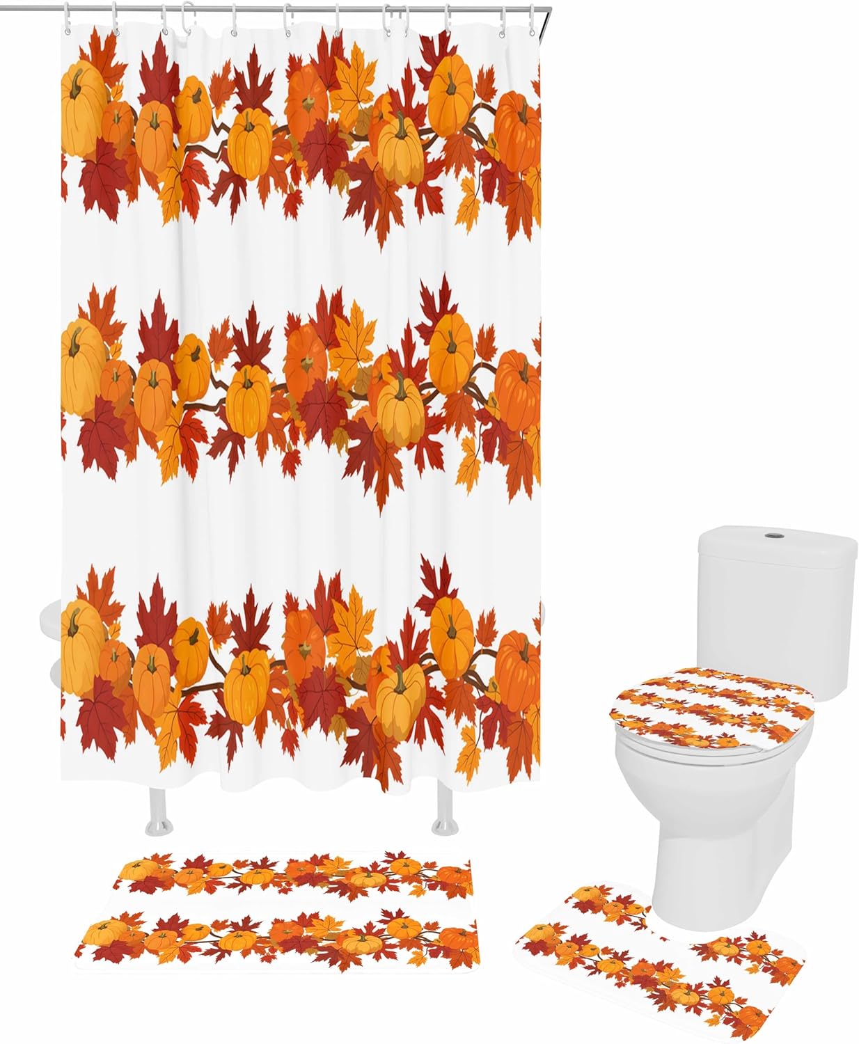Thanksgiving Bathroom Set with Shower Curtain Rug and Hooks