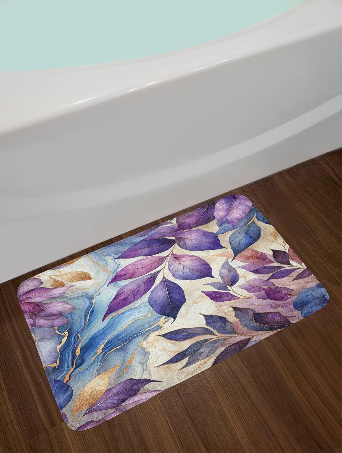Ambesonne Purple Bath Mat with Dancing Leaves Art