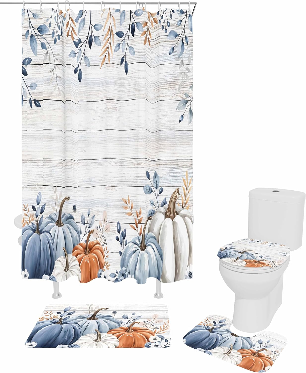 Thanksgiving Autumn Bathroom Set with Rug and Hooks 1