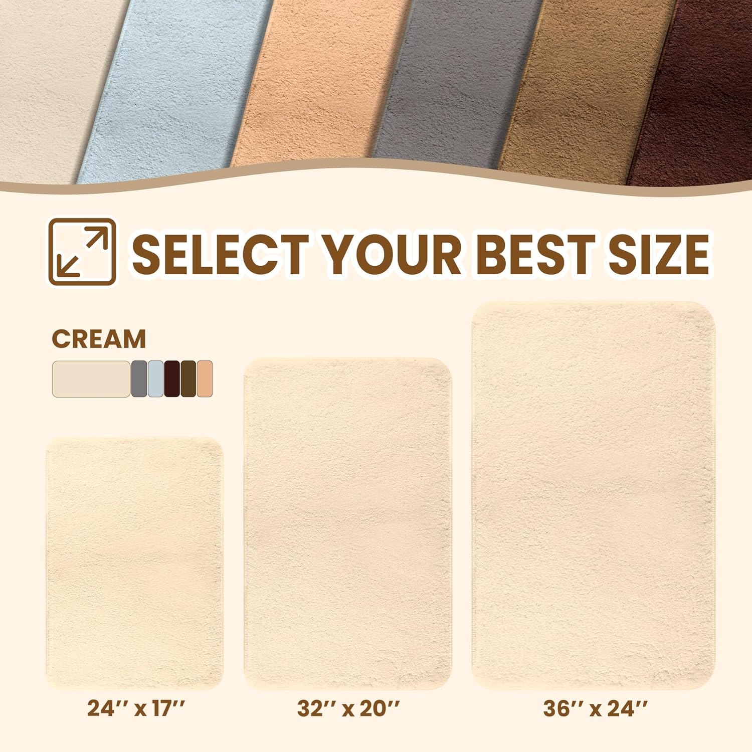 TECHMILLY Fluffy Bath Rug Mat 24x17 Cream