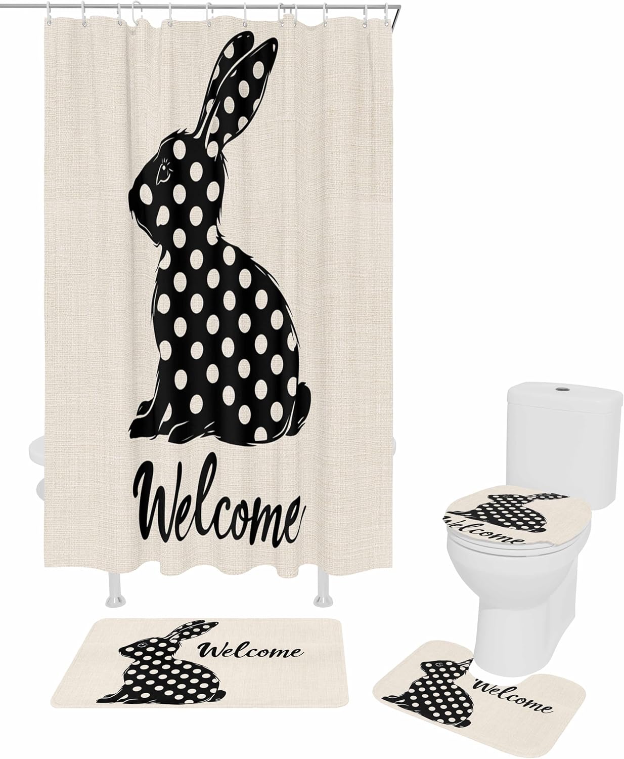 ZOE GARDEN Easter Bathroom Set with 72x72 Shower Curtain and Mat
