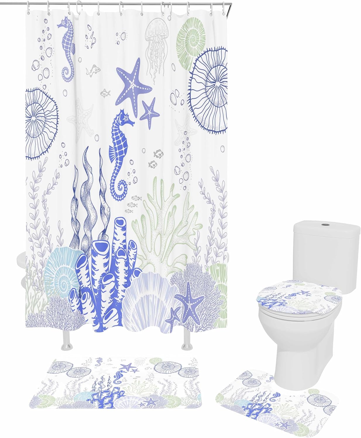 ZOE GARDEN Coastal Purple Bathroom Set with Shower Curtain Rug and Accessories