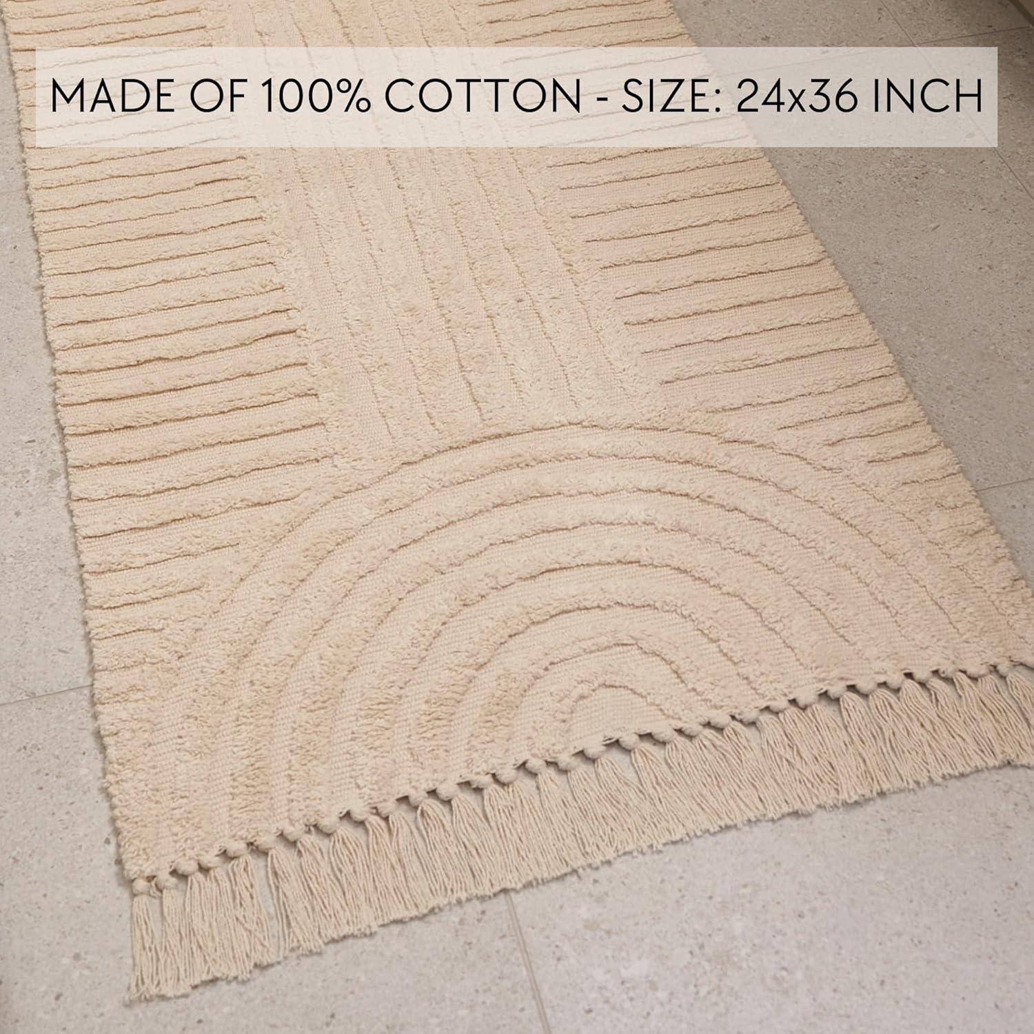 KIBAGA Boho Tassel Rug 24x36 Inch for Bathroom