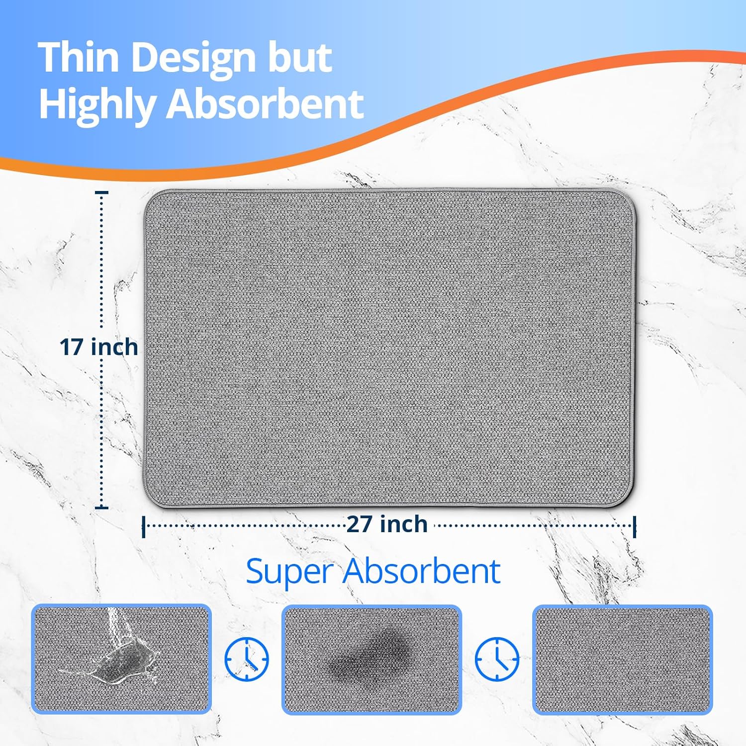 HOMTEB Ultra Thin Bath Rug Non-Slip Quick Dry 17x27 Gray