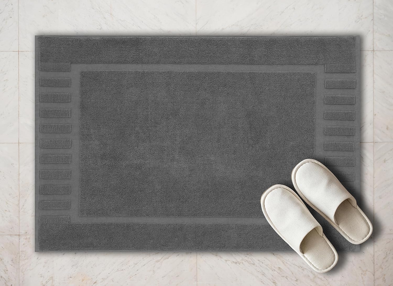 White Classic Luxury Bath Mat Set 2 Pack Dark Gray