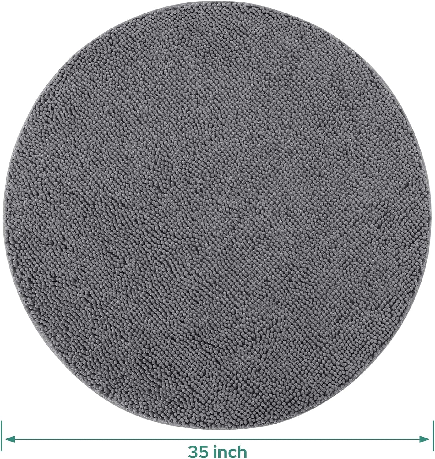 HOMEIDEAS Round Bath Rug - Non Slip Chenille Shaggy Mat Grey 3 Ft