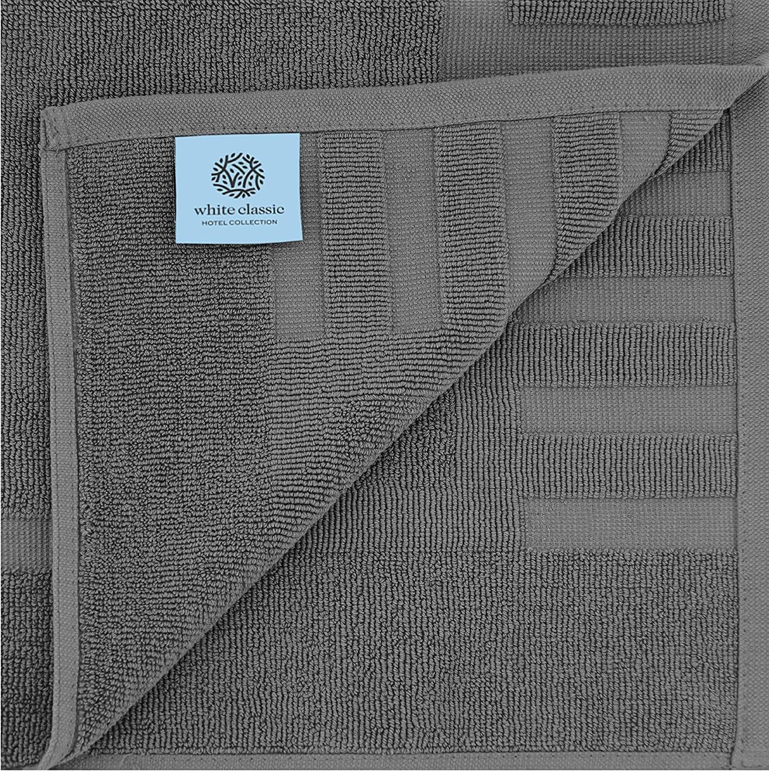 White Classic Luxury Bath Mat Set 2 Pack Dark Gray