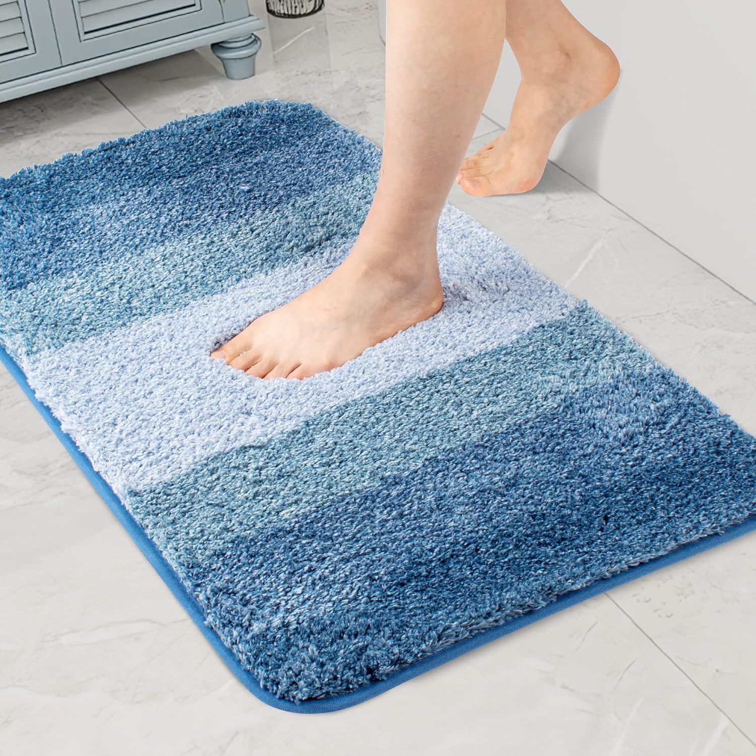 Walensee Non Slip Bath Mat 16x24 Ombre Blue