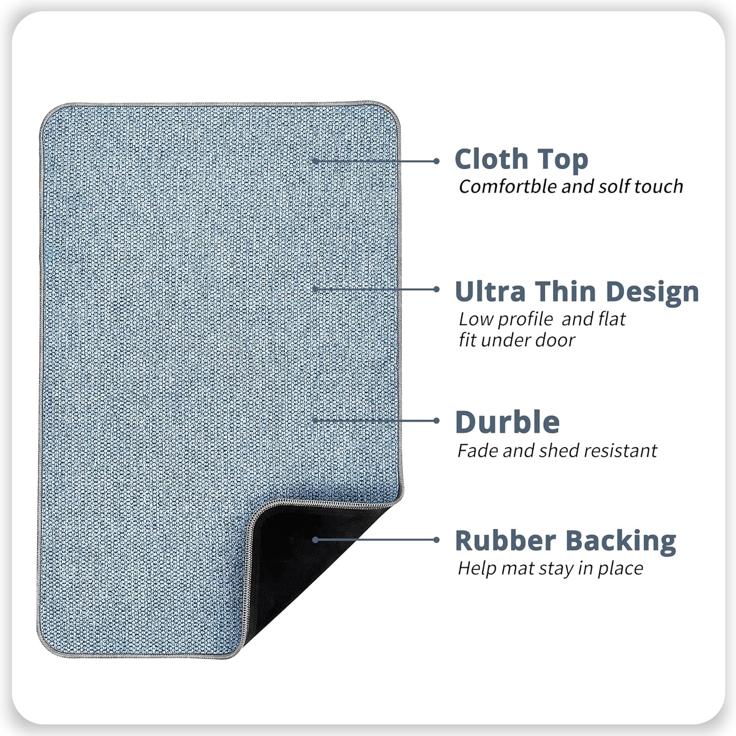 ULTRA THIN BATH MAT WITH RUBBER BACKING Blue 20x32
