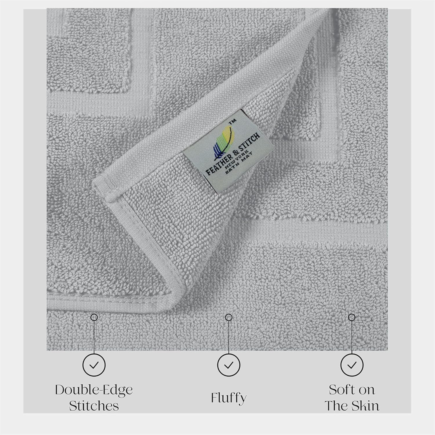 Feather Stitch 2 Piece Bath Mat Set - Silver Birch