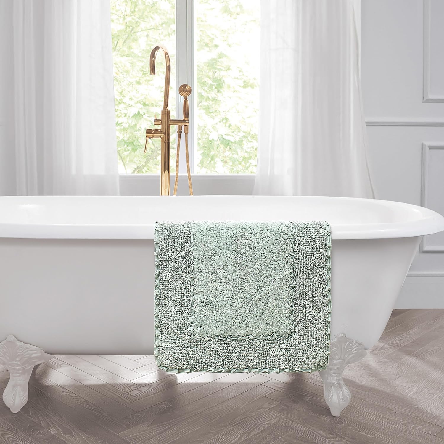 Laura Ashley Ruffle Border Cotton Bath Rug Sage Green 17x24