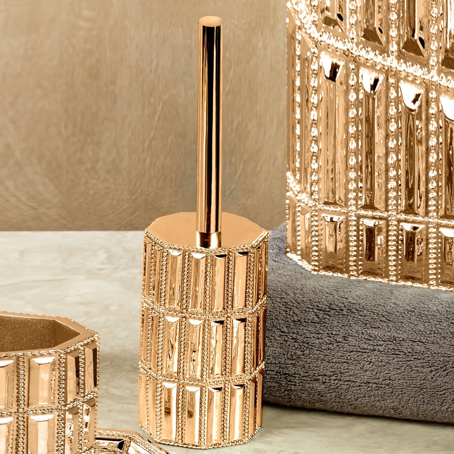 Nu Steel Resin Toilet Brush with Holder Gold Finish