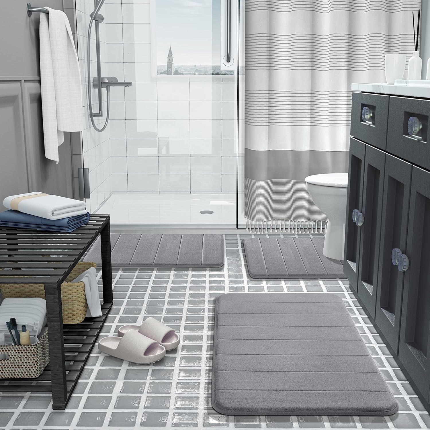 Yimobra 3-Piece Bath Rug Set with Non-Slip Mats