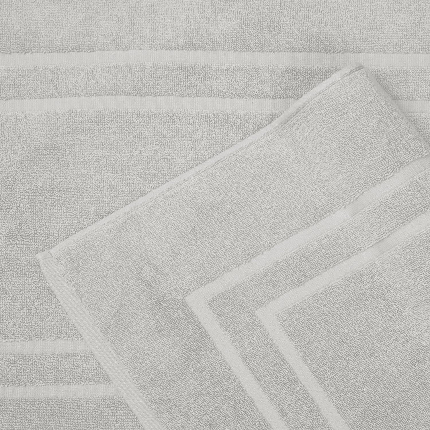 Feather Stitch 100 Cotton Bath Mats 2 Piece Set - Silver
