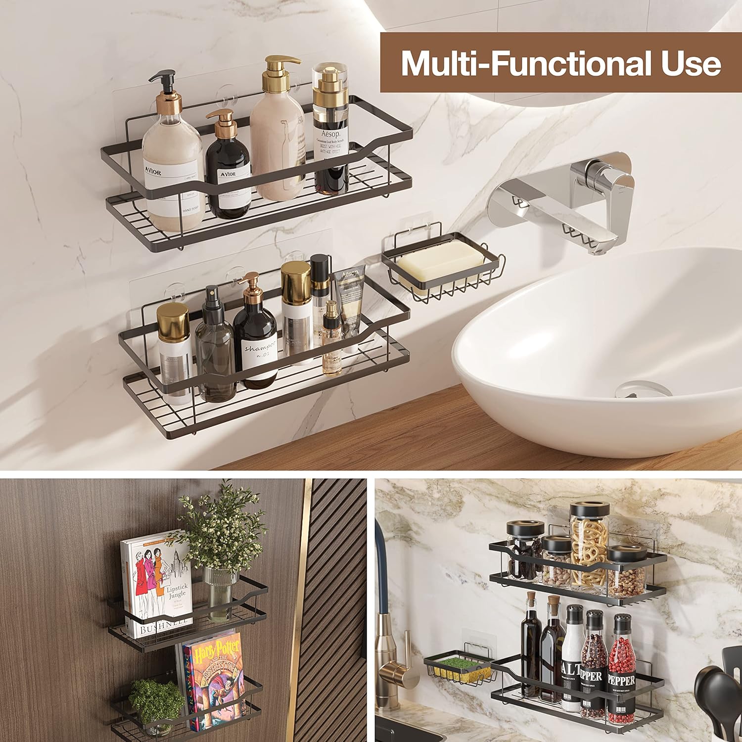 Homeify 4 Pc Shower Caddy Set with Fogless Mirror and Soap Holder