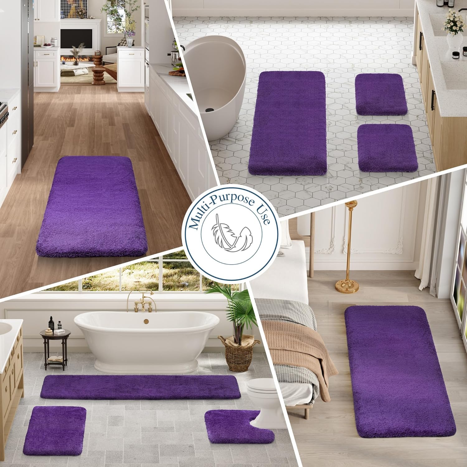 Walensee Bath Rug Non Slip Dark Purple 20x32