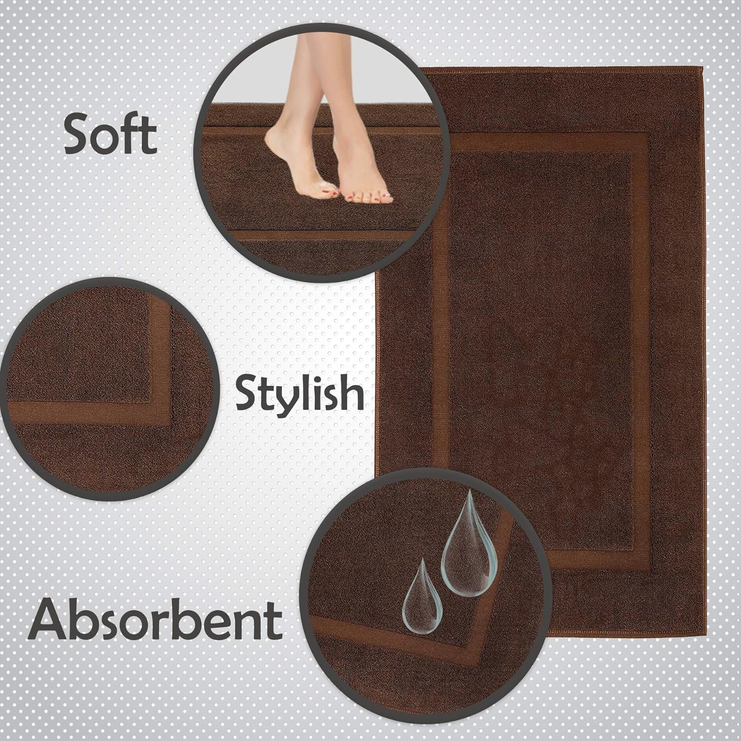 American Bath Towels 20x34 Inch Bath Mats Set of 2 Brown