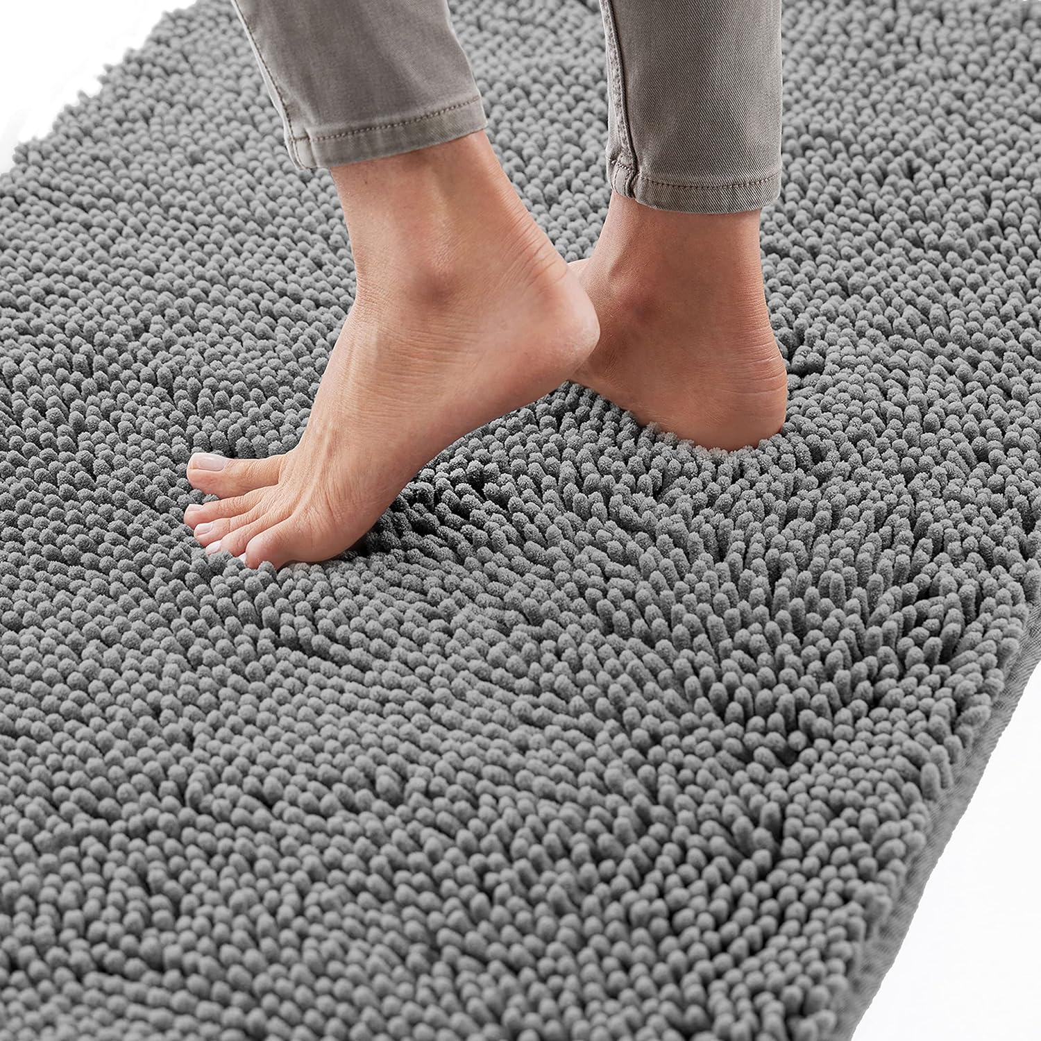 Gorilla Grip Thick Chenille Bath Rug 60x17 Grey