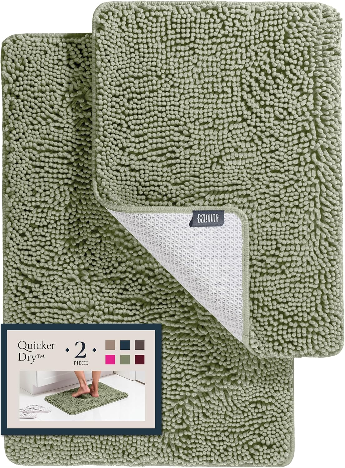 BELADOR 2-Piece Bath Rug Set - Plush Chenille Bath Mats with Rubber Backing