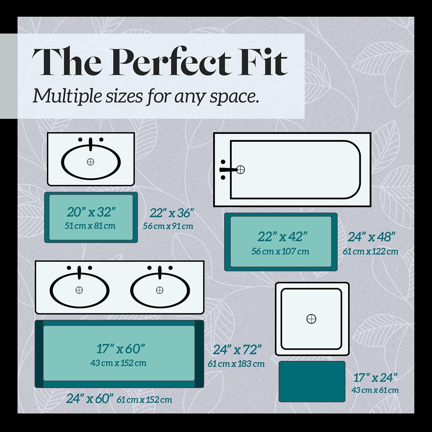 Genteele Bath Mats Non Slip Grey 17x24 Memory Foam Rugs