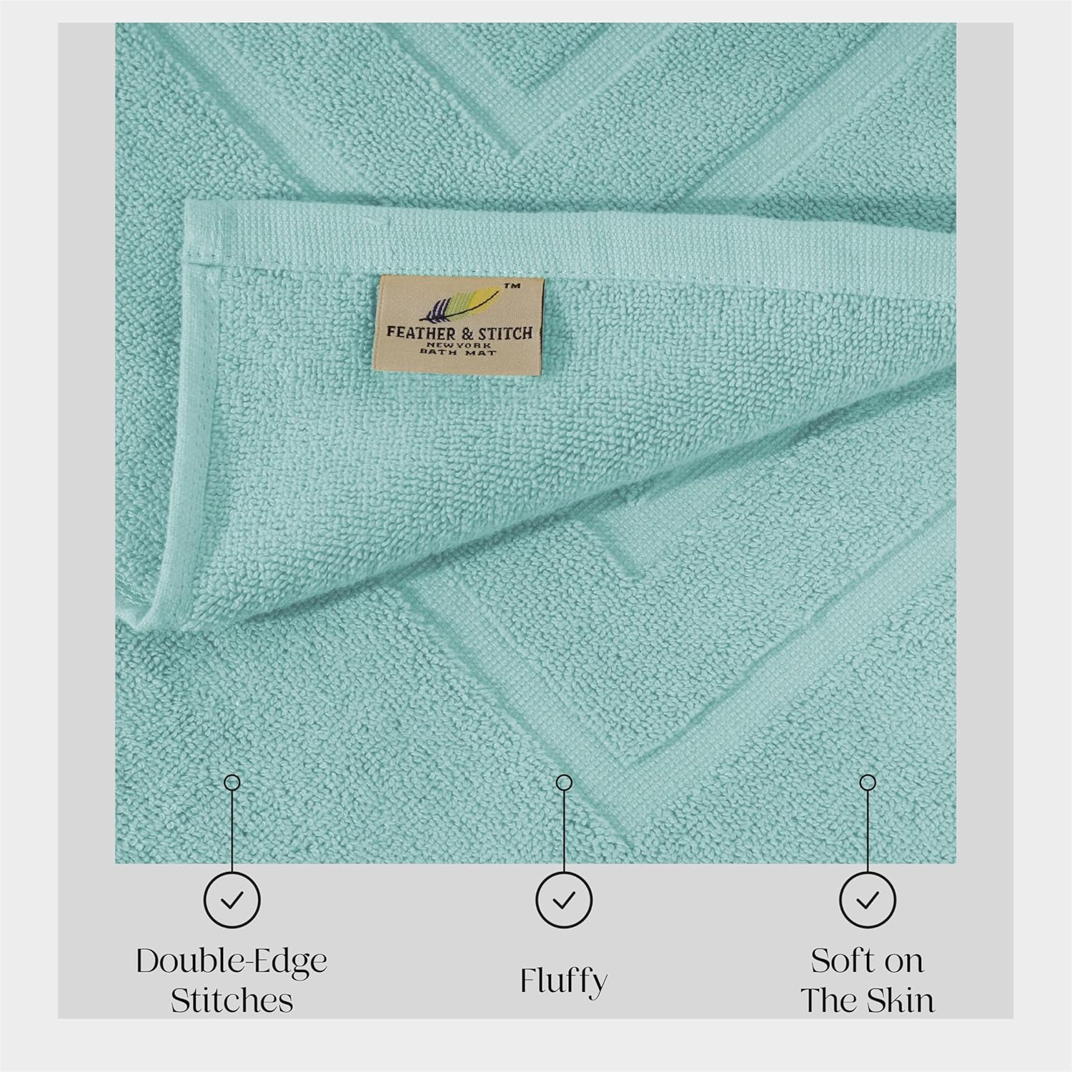 Feather Stitch 2 Piece Bath Mats Sea Foam 30x21 Inch