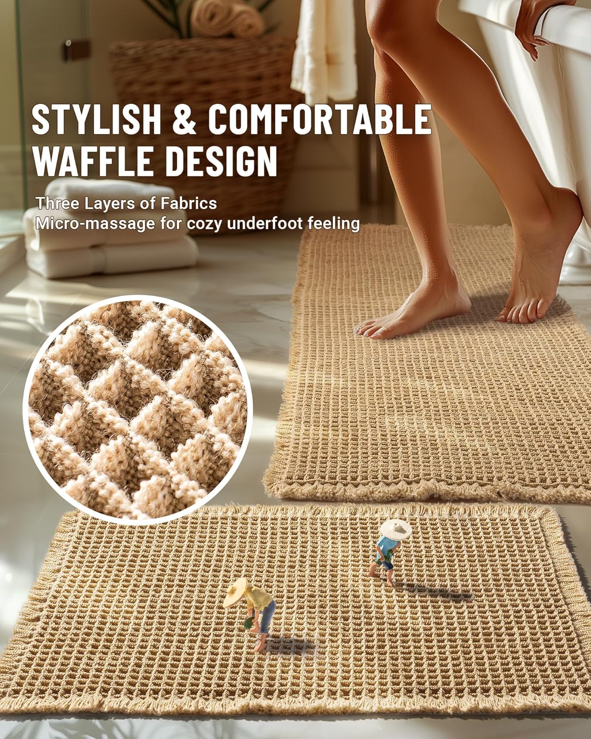 Furicher Large Waffle Bath Mat Set 2 pcs