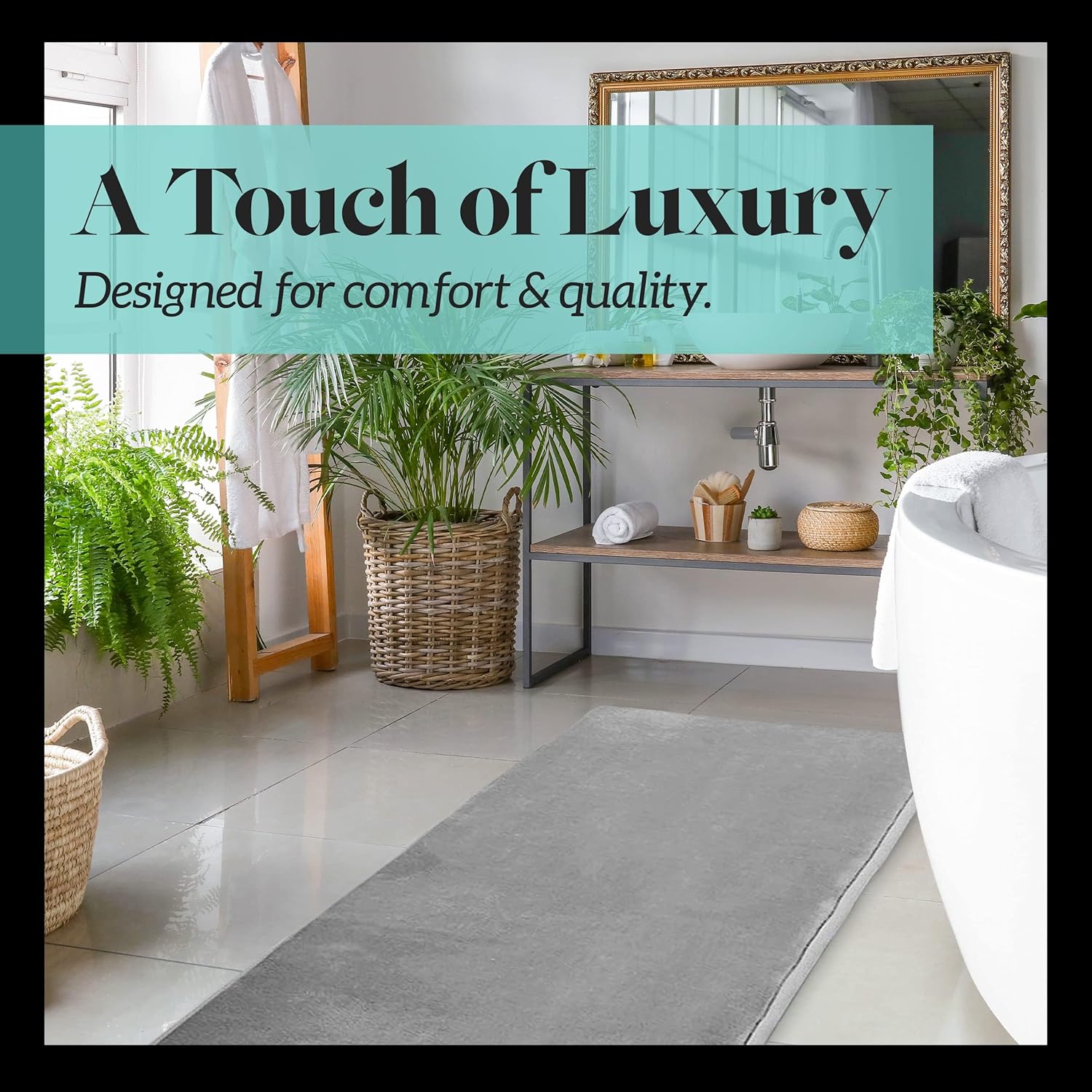 Genteele Bath Mats Non Slip Grey 17x24 Memory Foam Rugs