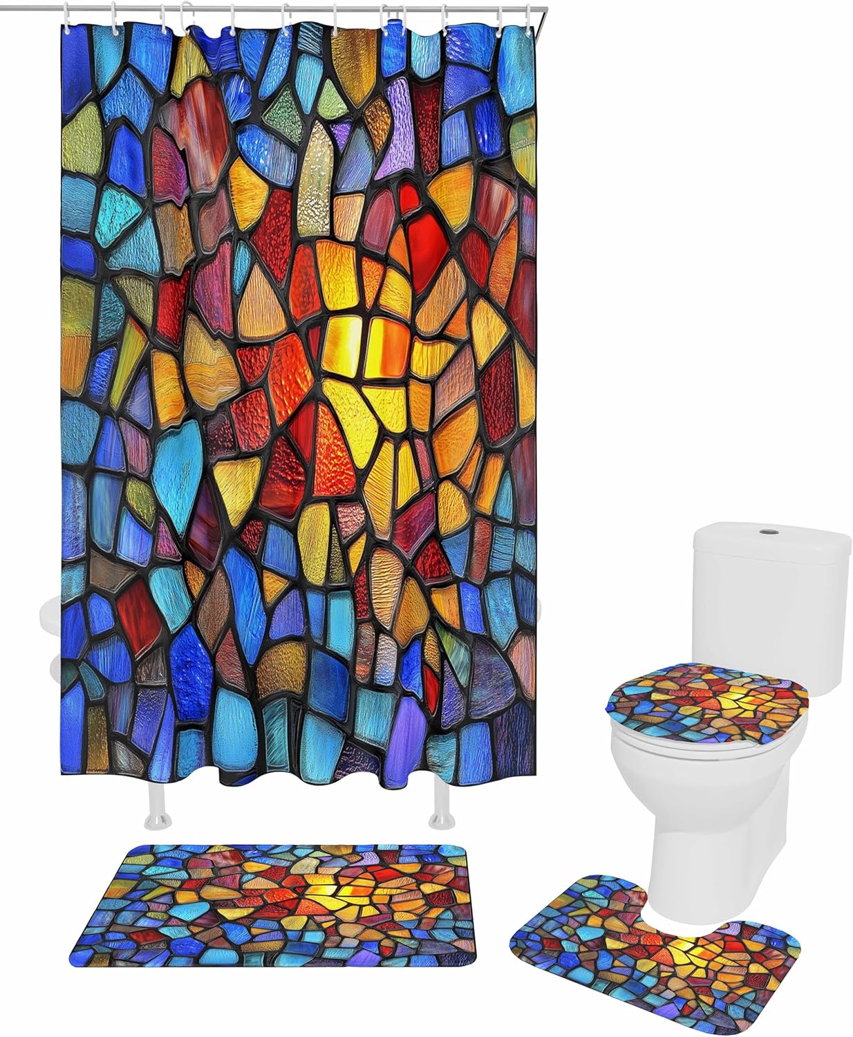 ZOE GARDEN Blue Red Yellow Rainbow Bathroom Set