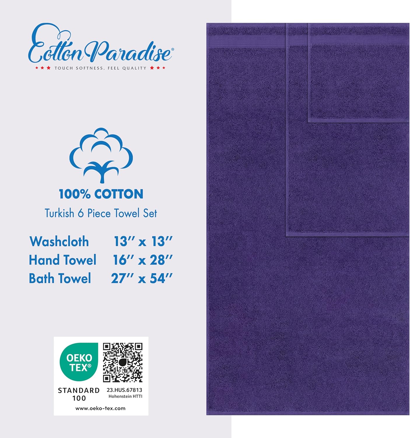 Cotton Paradise 6 Piece Purple Towel Set