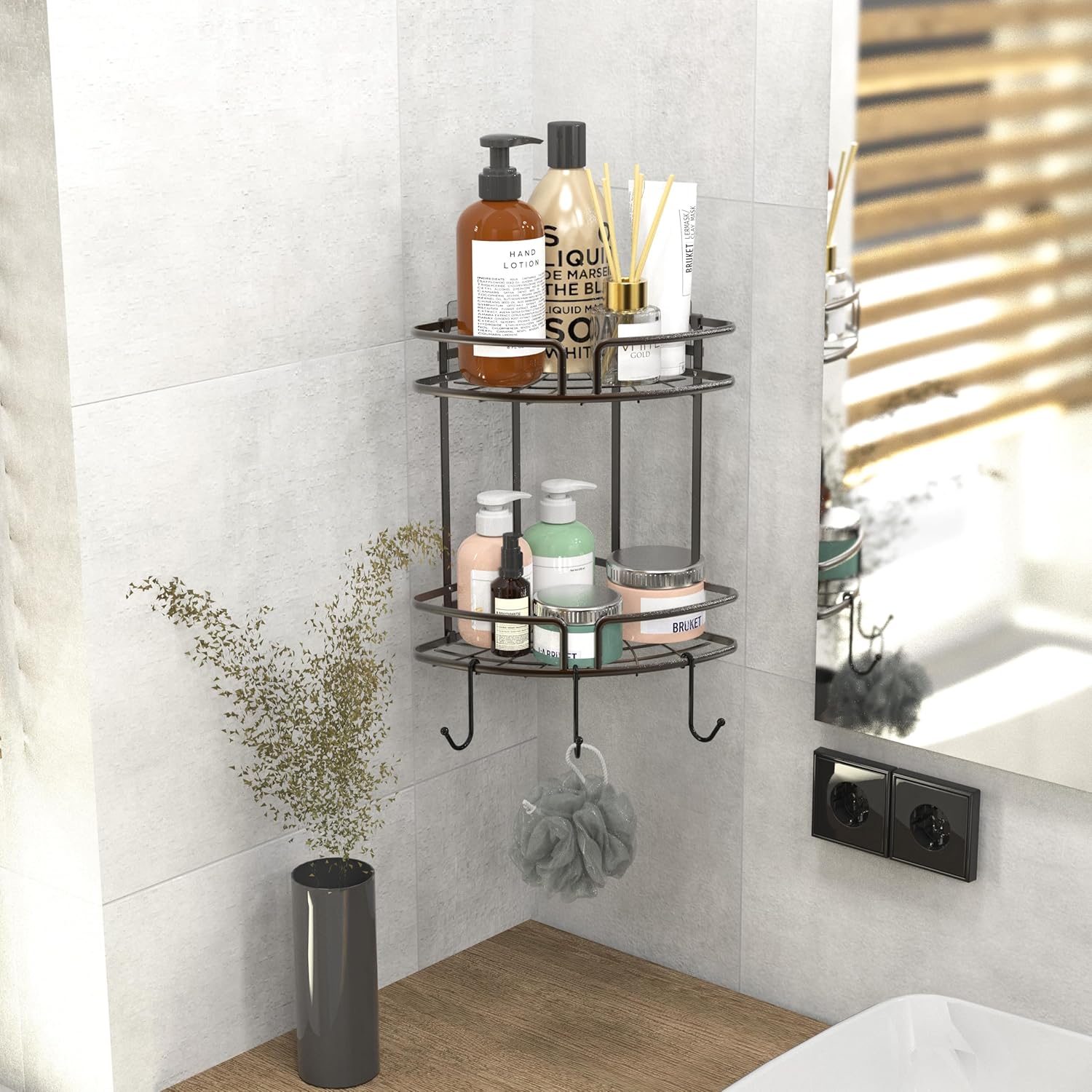 Simple Houseware 2-Tier Shower Caddy with Adhesive Mount and Bronze Finish
